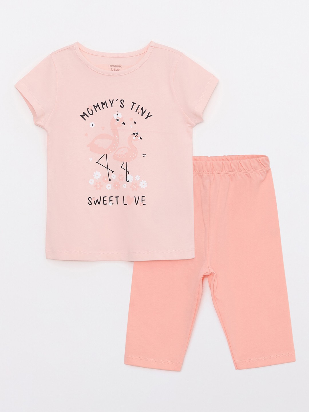 

LC Waikiki Girls Peach-Coloured & Black Printed Pure Cotton Pyjama Set
