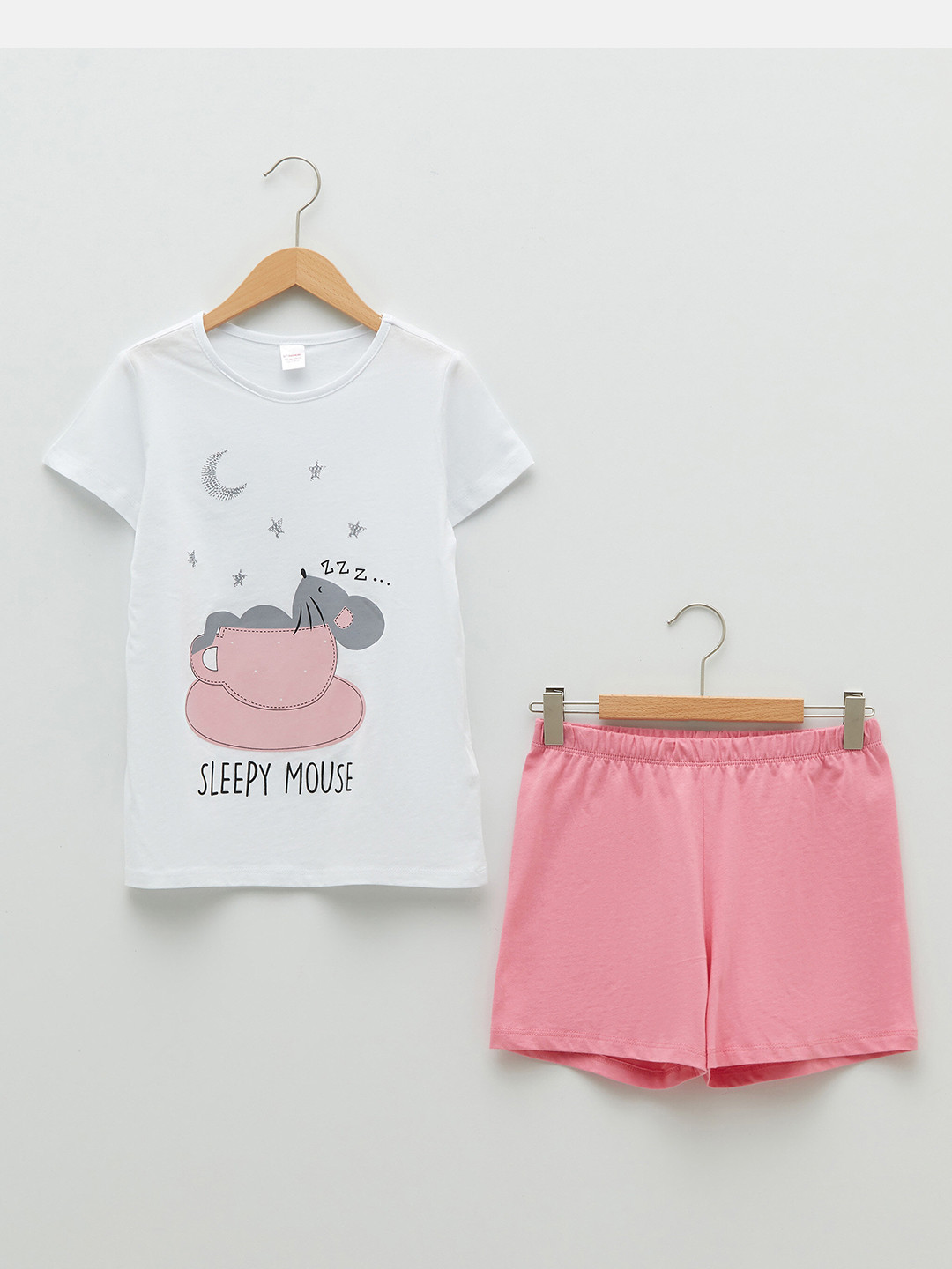 

LC Waikiki Girls White & Pink Printed Pure Cotton Shorts Set