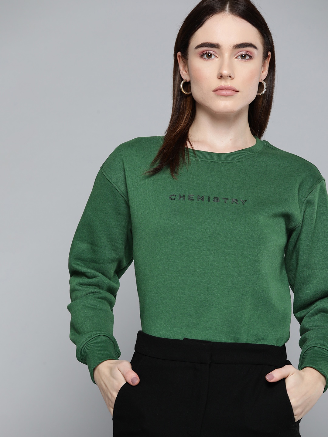

Chemistry Women Green Brand Logo Printed Fleece Sweatshirt
