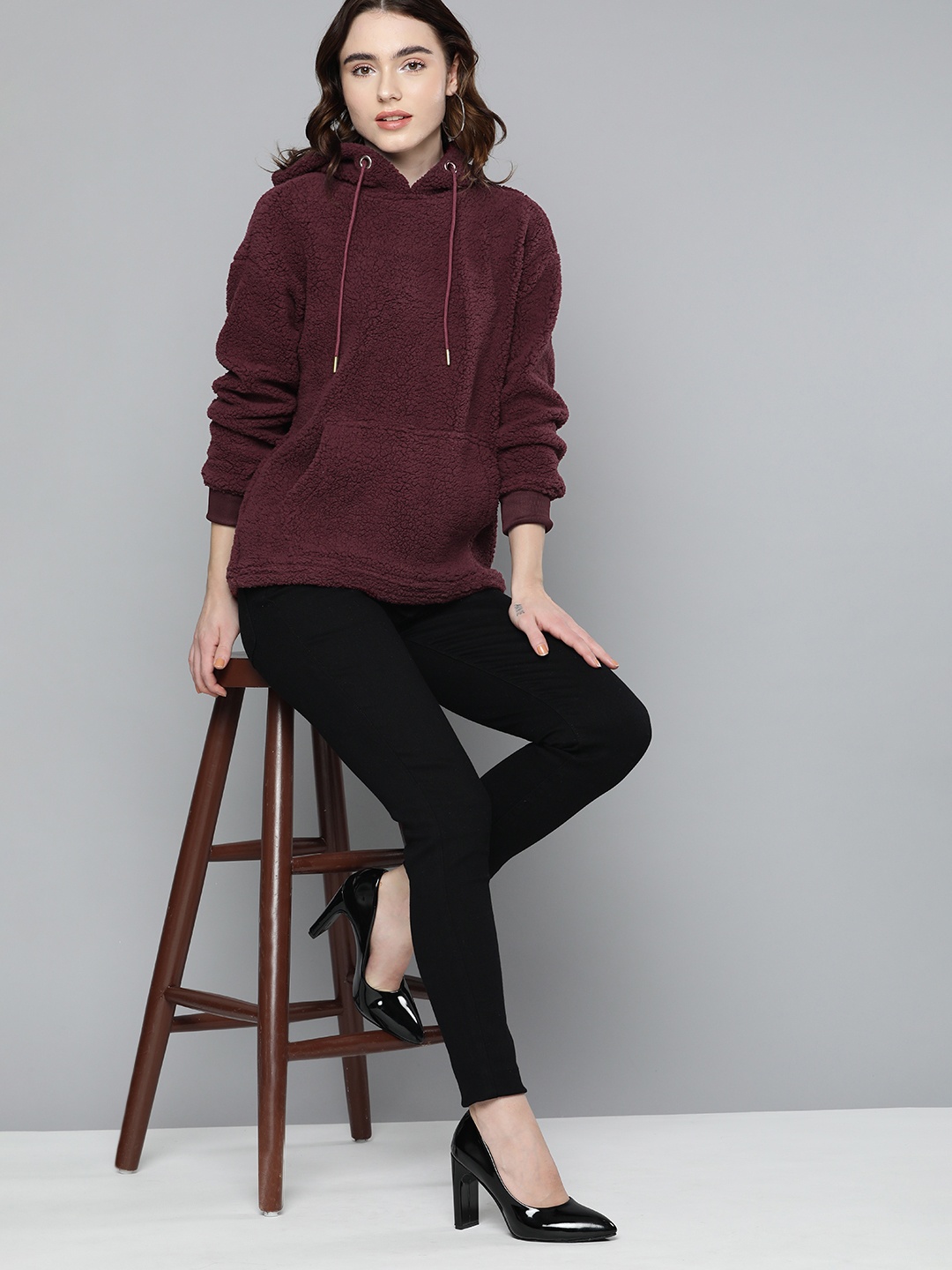 

Chemistry Women Burgundy Sherpa Hooded Sweatshirt