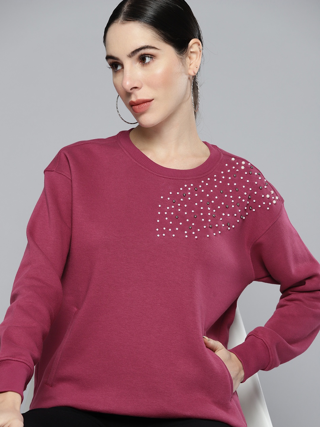 

Chemistry Women Pink Embellished Sweatshirt