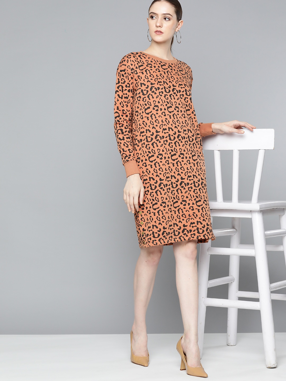 

Chemistry Rust Orange & Black Animal Printed Jumper Dress
