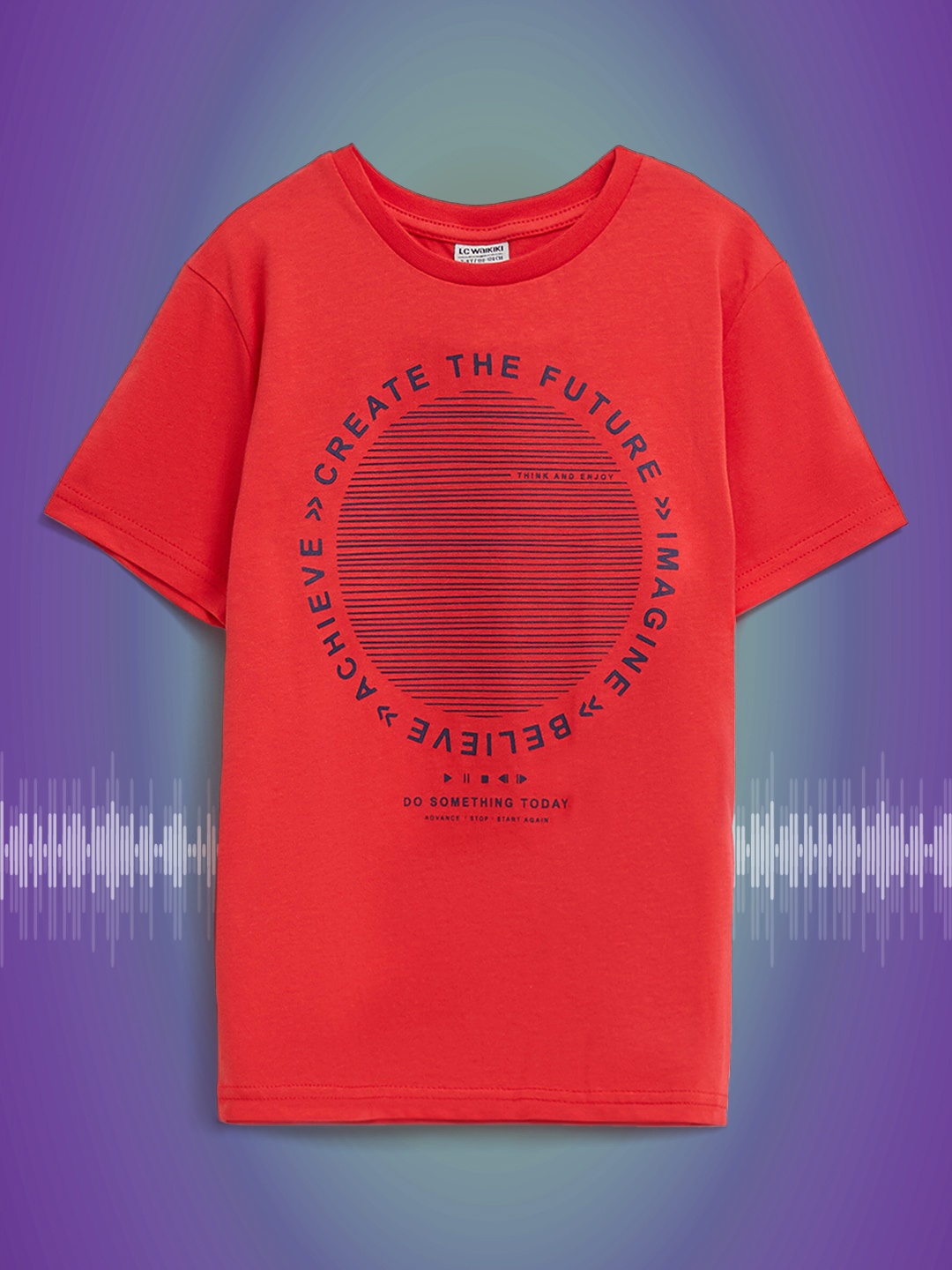 

LC Waikiki Boys Red & Navy Blue Printed T-shirt