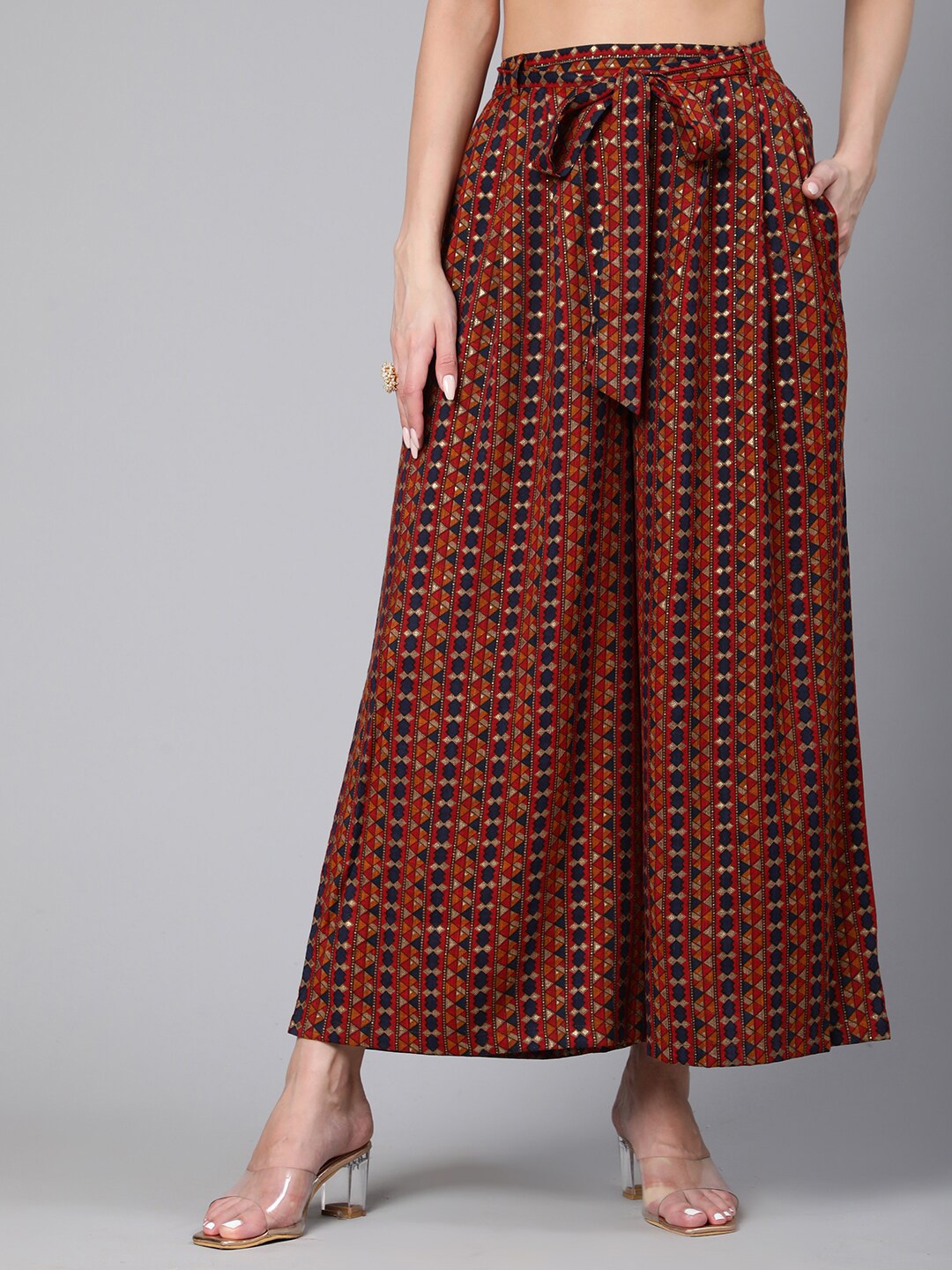 

Nayo Women Maroon & Blue Printed Palazzos