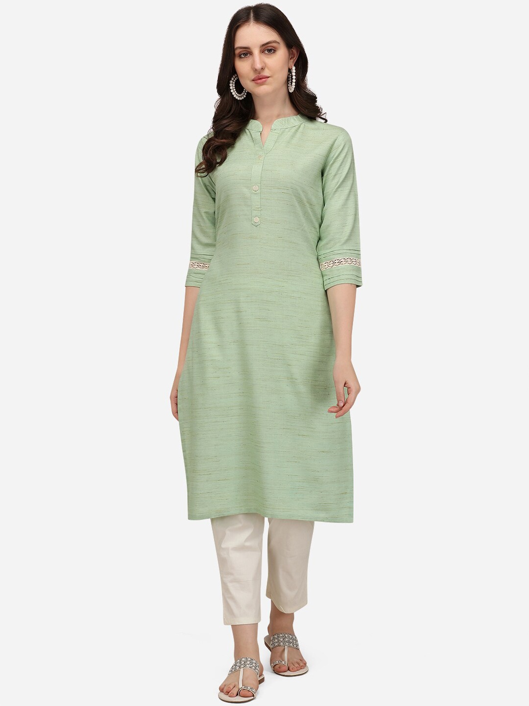 

Pure 9 Women Lime Green Thread Work Kurta