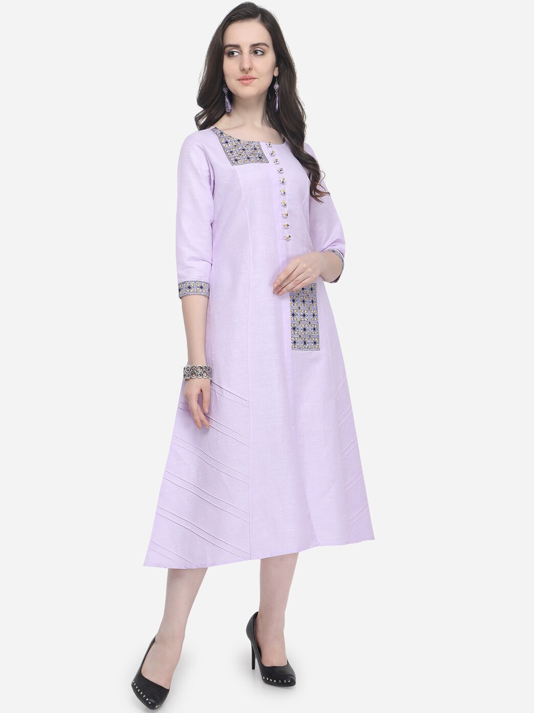 

Pure 9 Women Purple Striped Thread Work Kurta