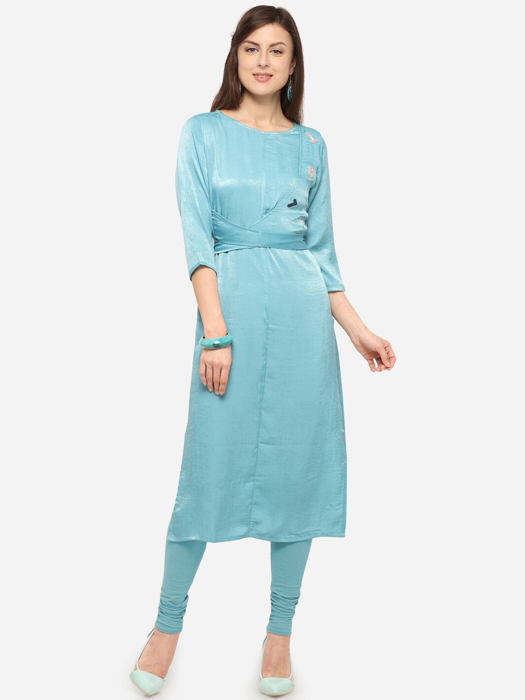 

Pure 9 Women Turquoise Blue Thread Work Kurta