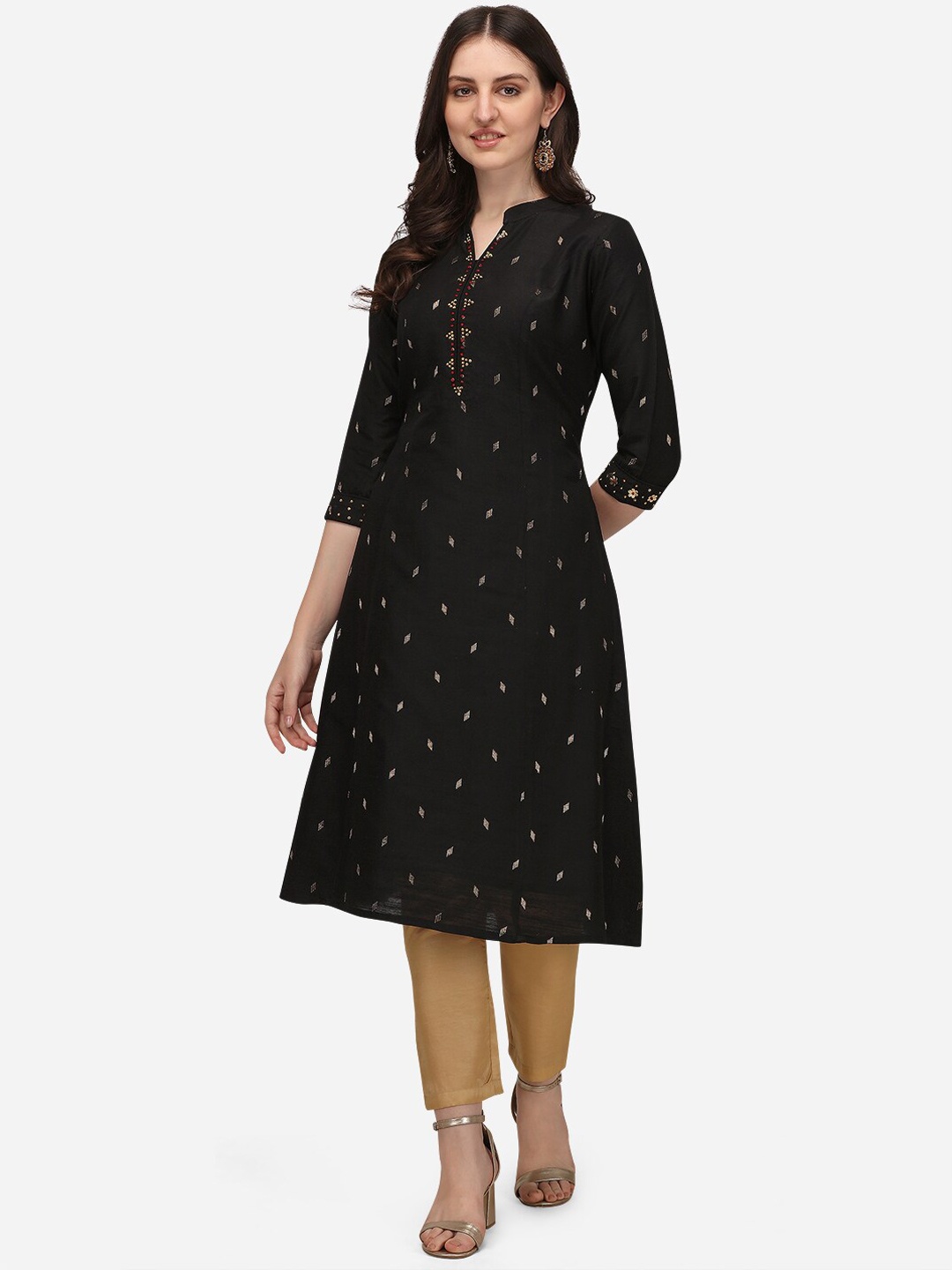 

Pure 9 Women Black Geometric Printed Kurta