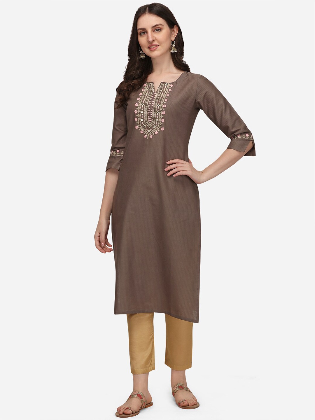 

Pure 9 Women Grey Embroidered Thread Work Kurta