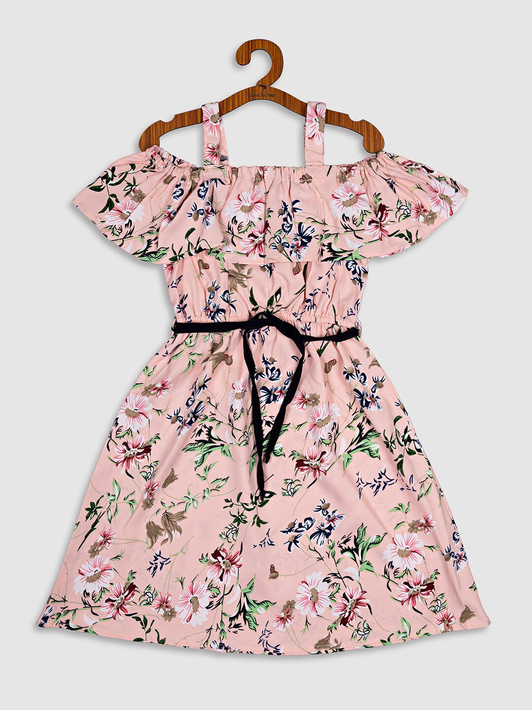 

MYY Peach-Coloured Floral Crepe Dress