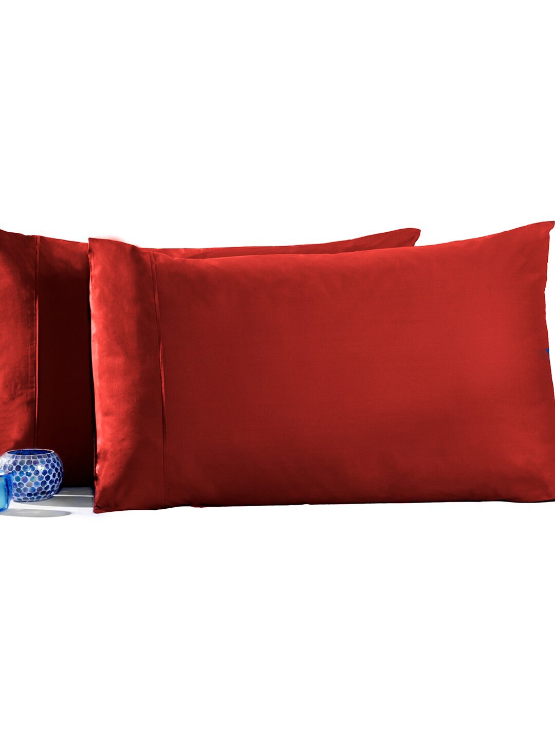 

MASPAR Set Of 2 Solid 300 TC Pure Cotton Pillows, Red