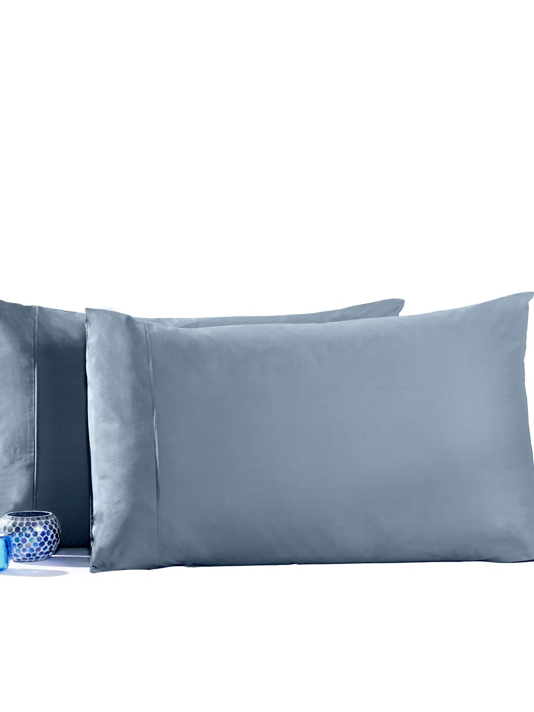 

MASPAR Set Of 2 Blue Solid 200 TC Pure Cotton Pillow Covers