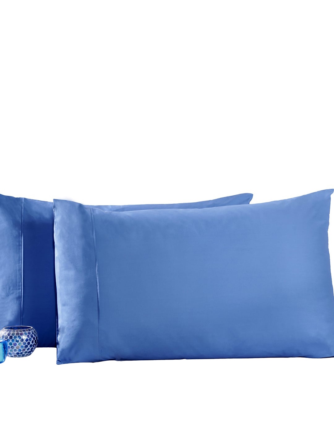 

MASPAR Set Of 2 Solid 300 TC Pure Cotton Pillows, Blue