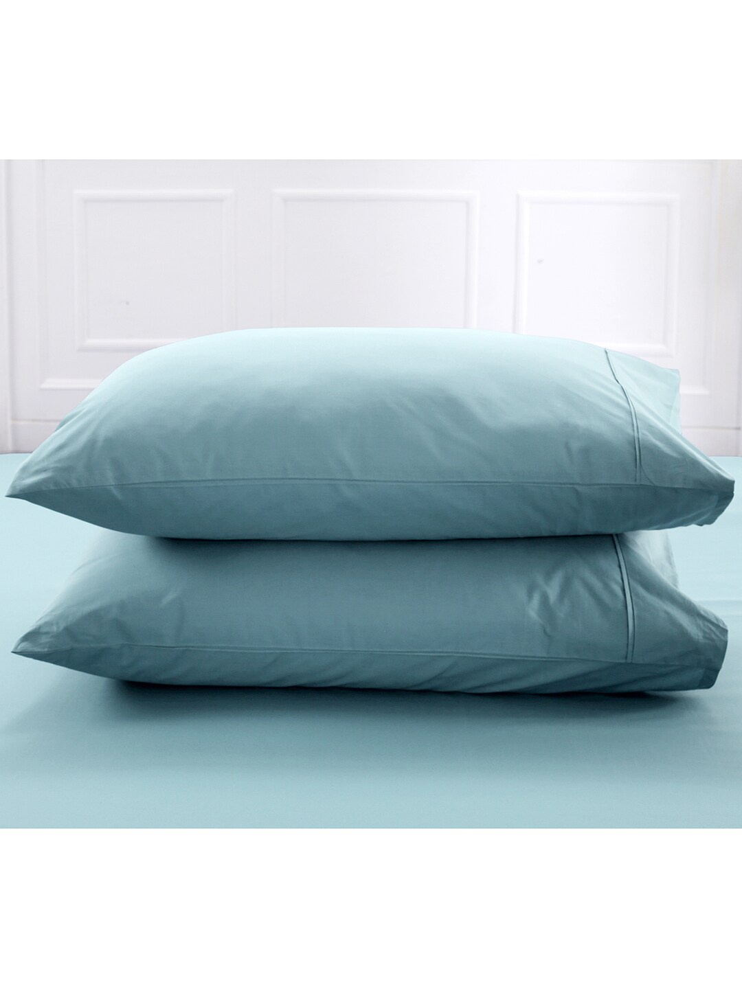 MASPAR Set of 2 Blue Solid Cotton 200 TC Pillow Covers