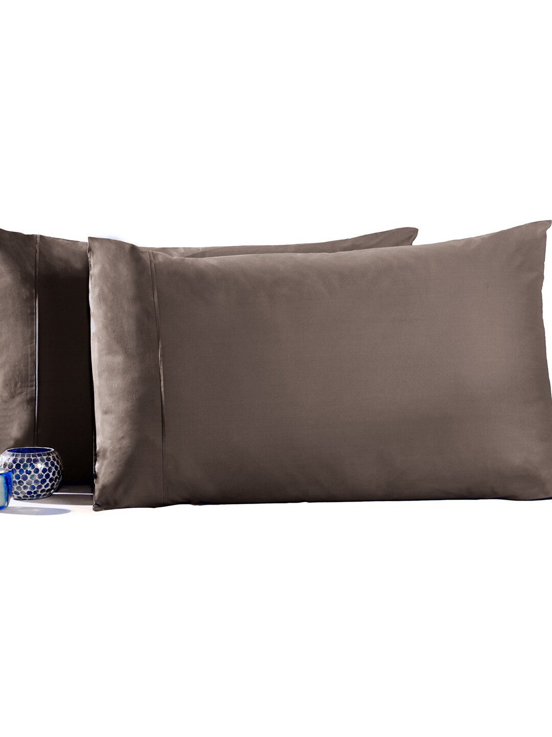 

MASPAR Set Of 2 Solid Cotton 200 TC Pillow Covers, Brown