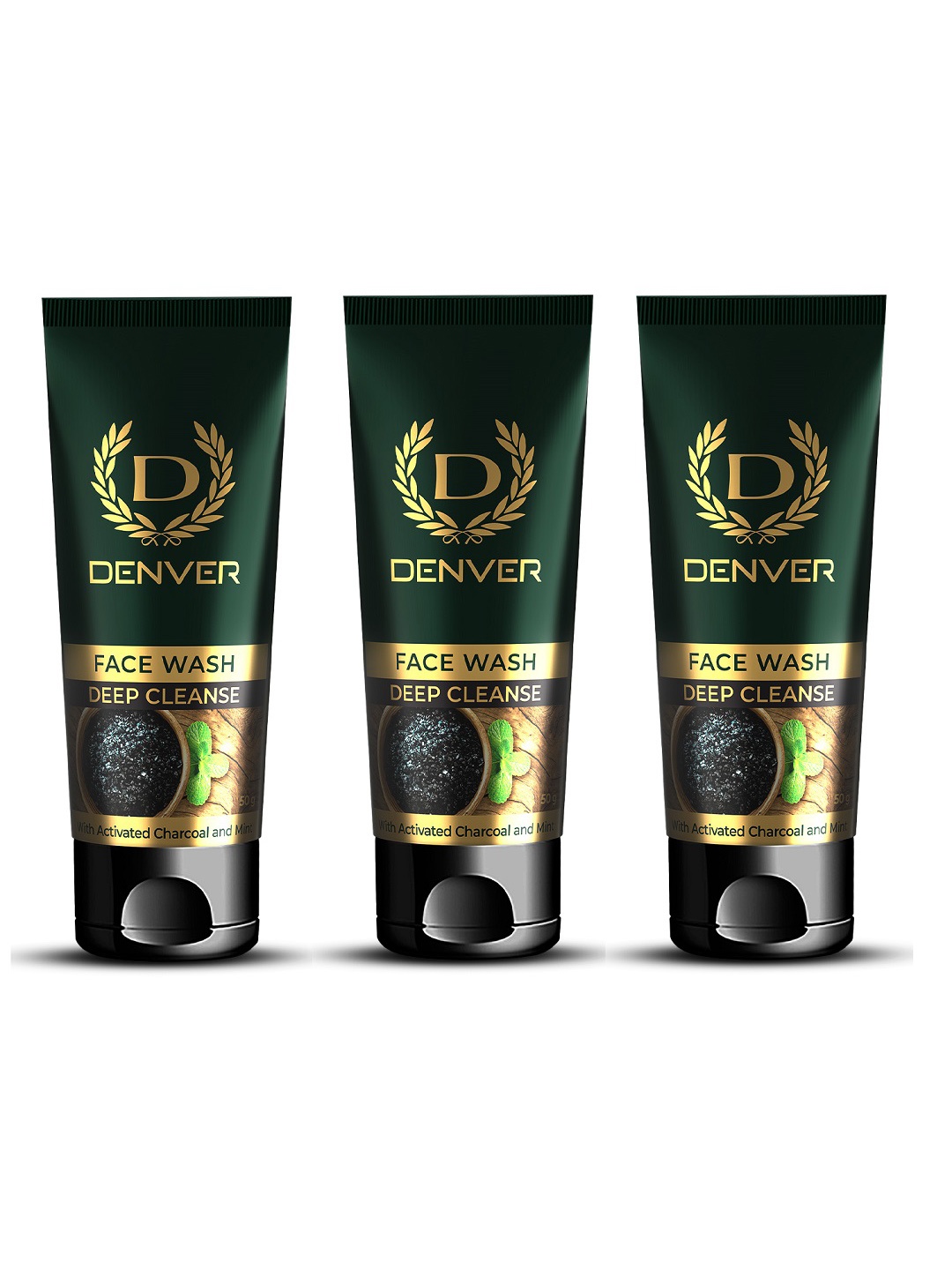 

Denver Men Set of 3 Deep Cleanse Face Wash with Activated Charcoal & Mint - 50g each, Green