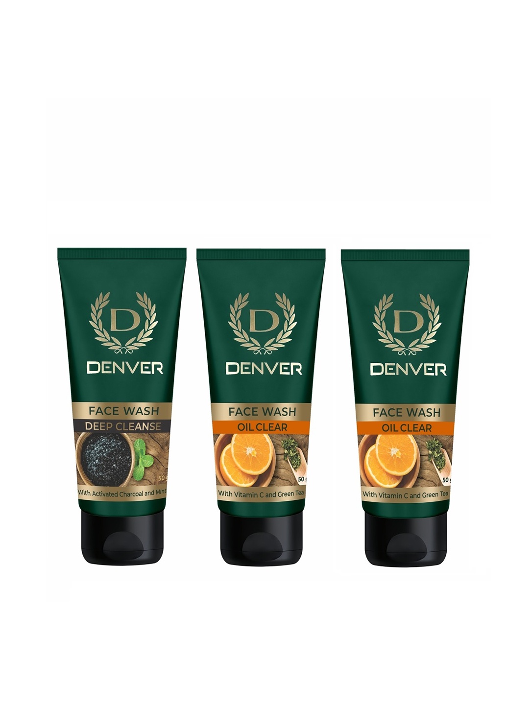 

Denver Men Set of 2 Oil Clear & 1 Deep Cleanse Face Wash - 50g each, Green