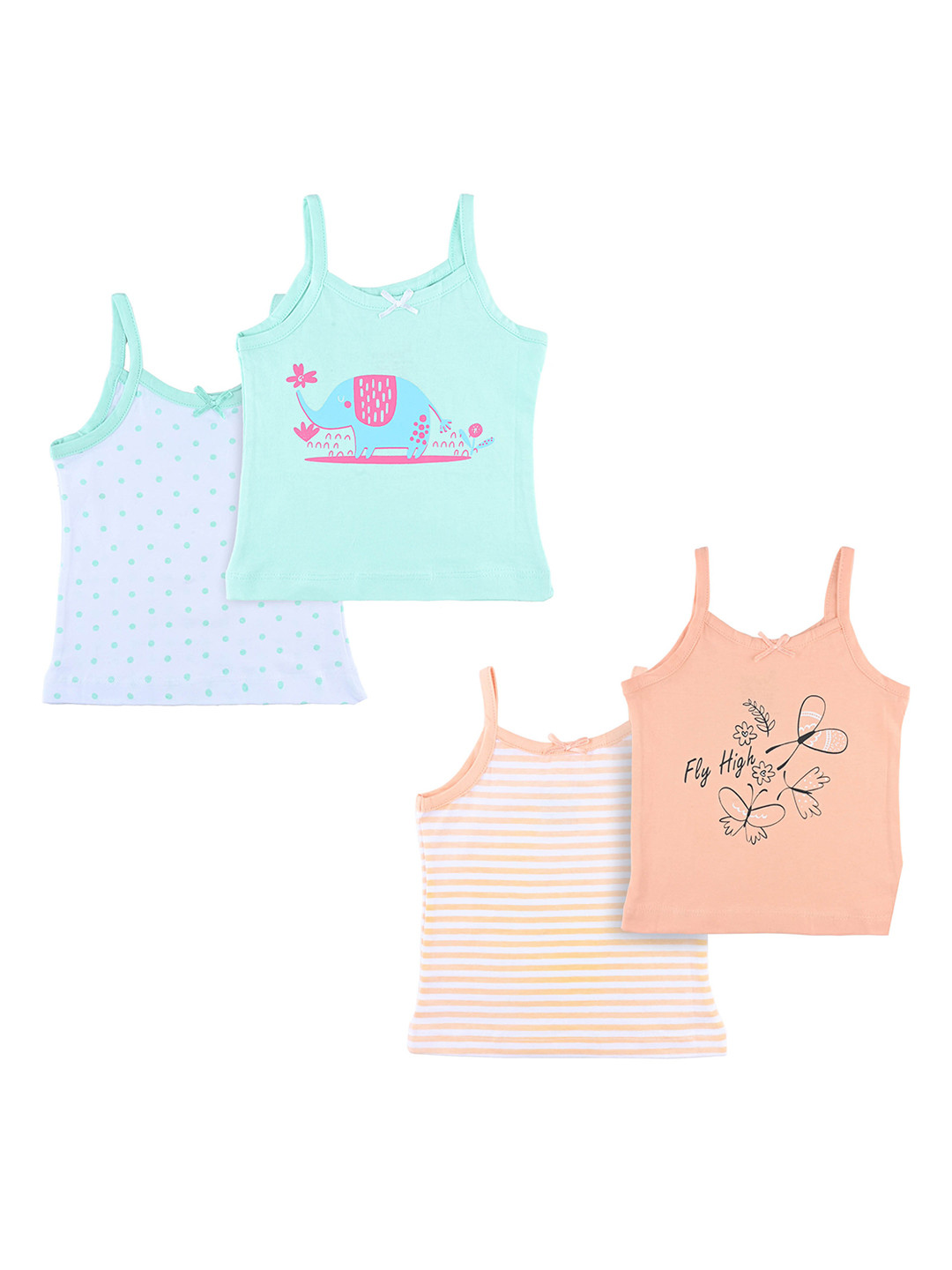 

Nuluv Girls Pack Of 4 Cotton Printed Camisole, Blue
