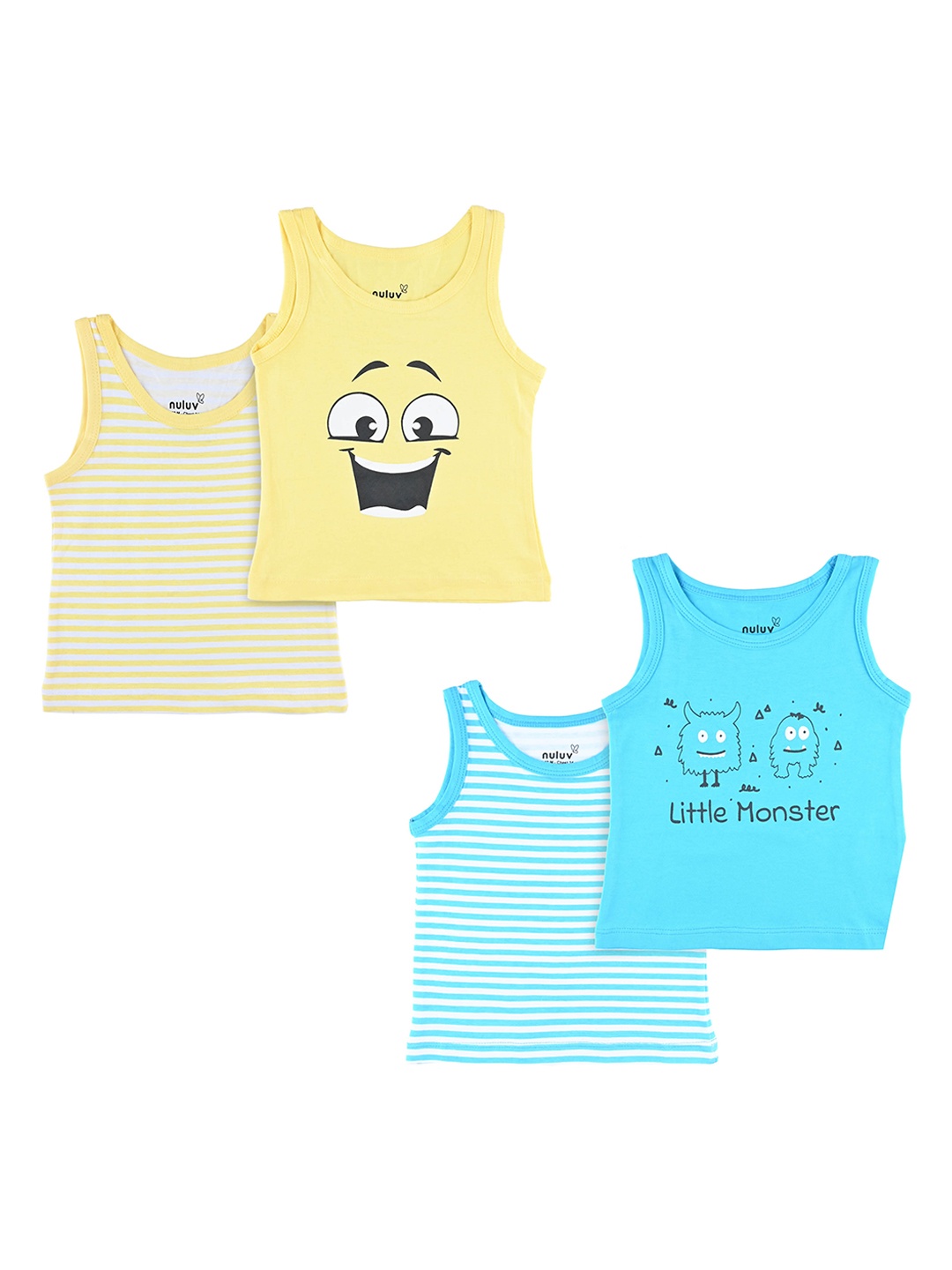 

Nuluv Boys Pack Of 4 Printed Cotton Innerwear Vests, Multi