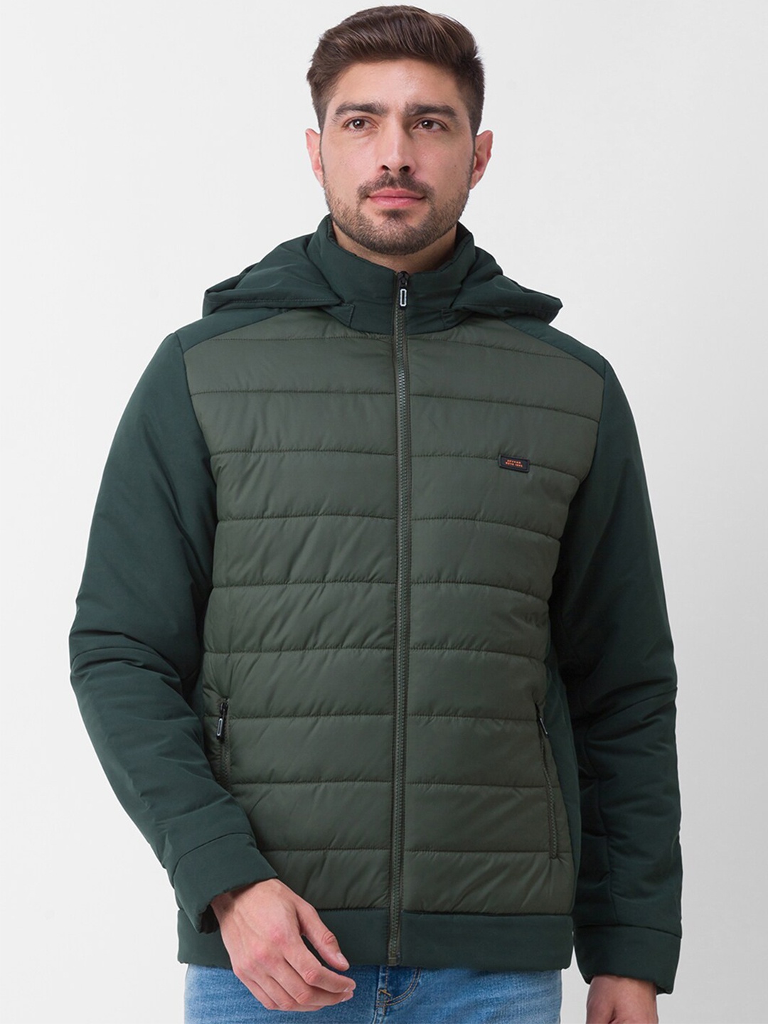 

SPYKAR Men Green Colourblocked Padded Jacket