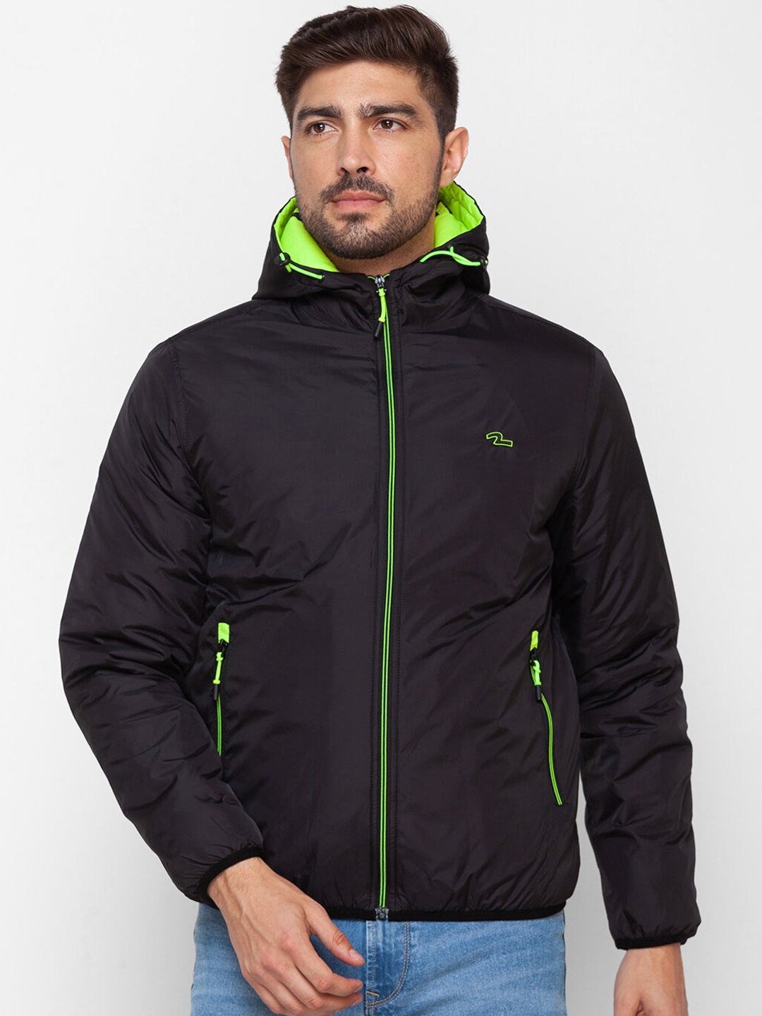 

SPYKAR Men Black Padded Jacket with Patchwork