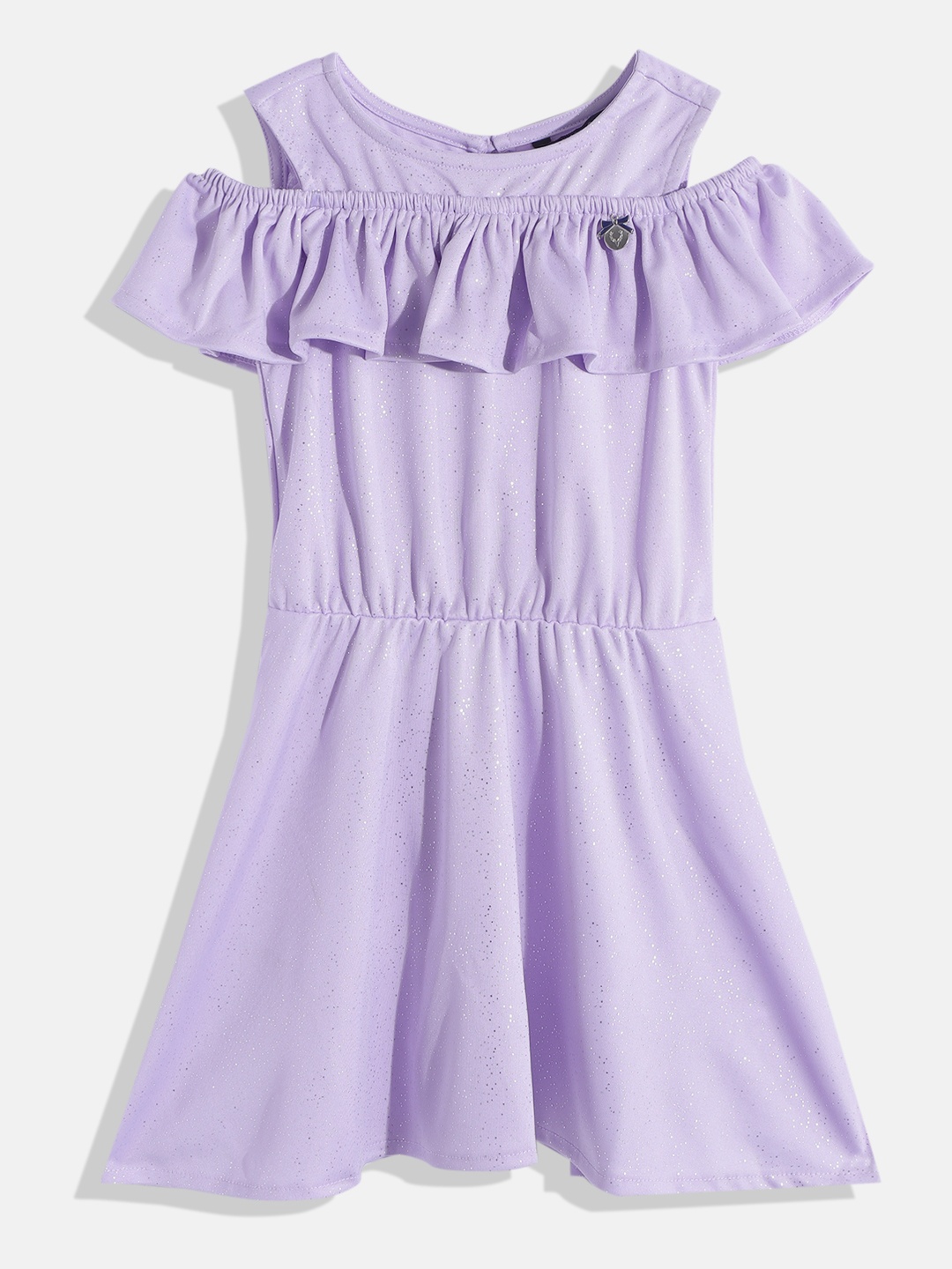 

Allen Solly Junior Girls Lavender Shimmery Cold-Shoulder A-Line Dress