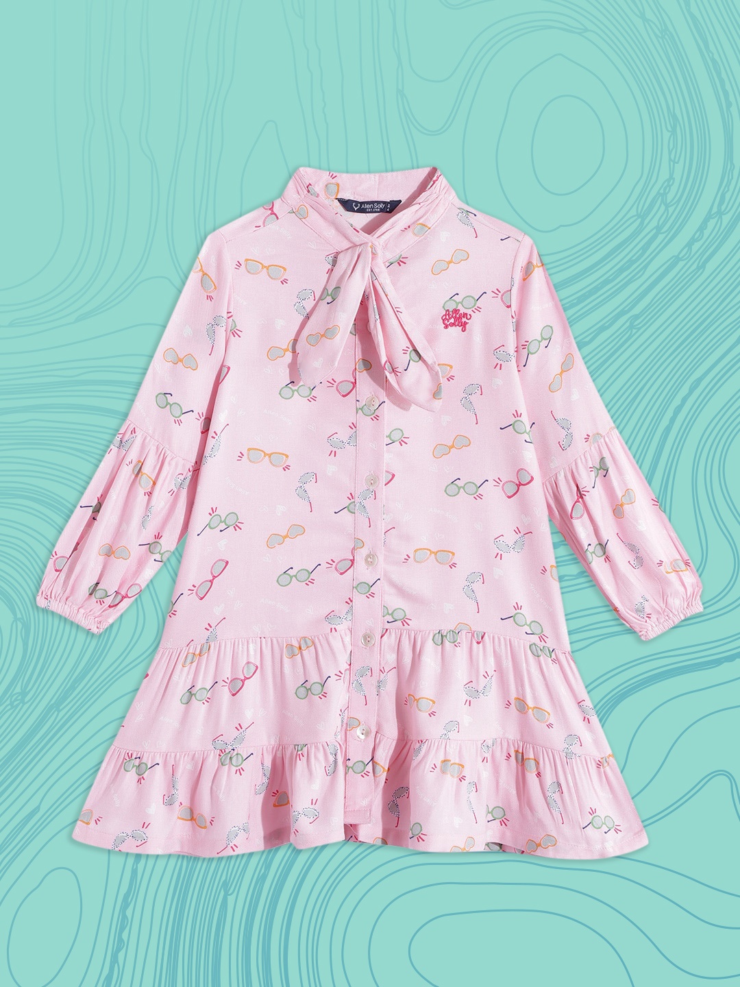 

Allen Solly Junior Girls Pink & Green Printed A-Line Dress