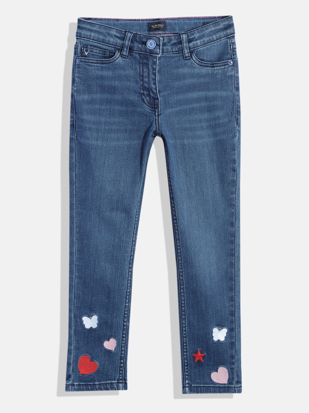 

Allen Solly Junior Girls Regular Fit Embroidered Clean Look Stretchable Jeans, Blue