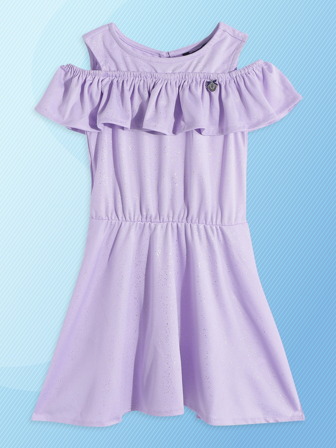 

Allen Solly Junior Girls Lavender Shimmery Cold-Shoulder A-Line Dress