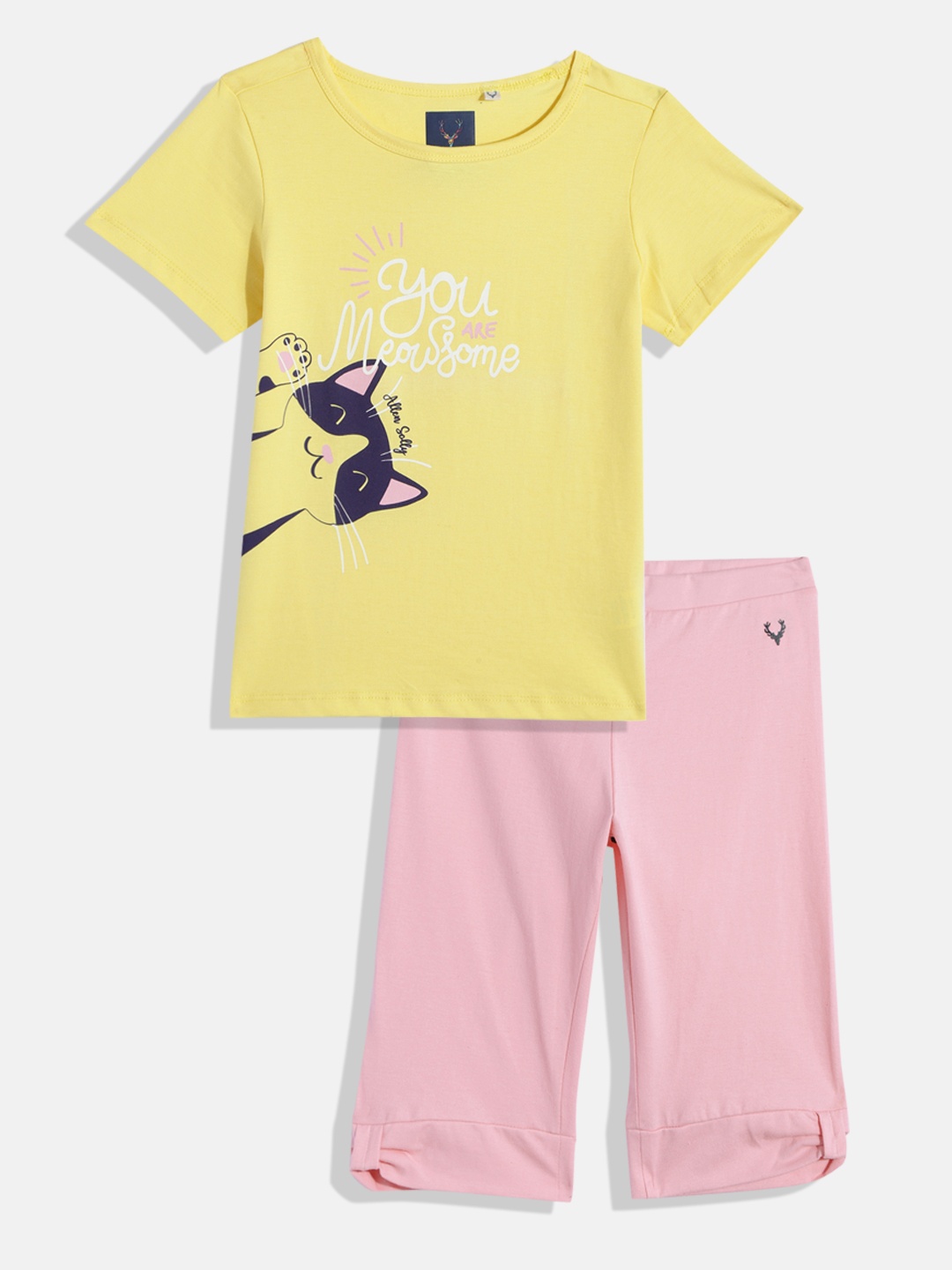 

Allen Solly Junior Girls Printed Knitted Pure Cotton T-shirt with Leggings, Yellow
