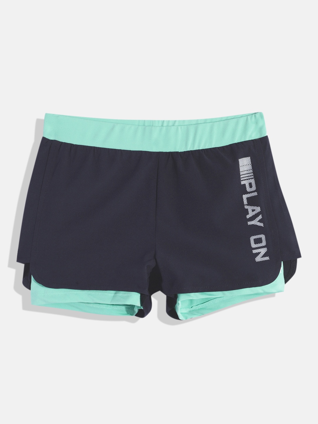 

Allen Solly Junior Girls Typography Printed Training Shorts, Navy blue
