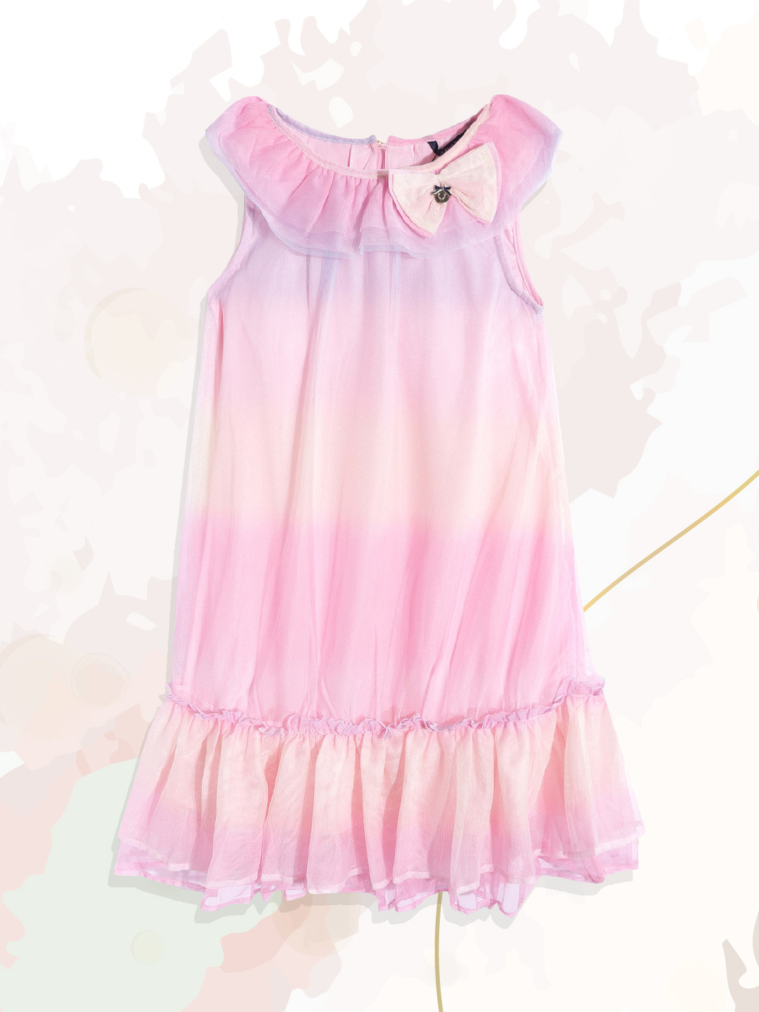 

Allen Solly Junior Pink & Lavender Ombre Dyed Ruffled A-Line Dress with Bow Detail