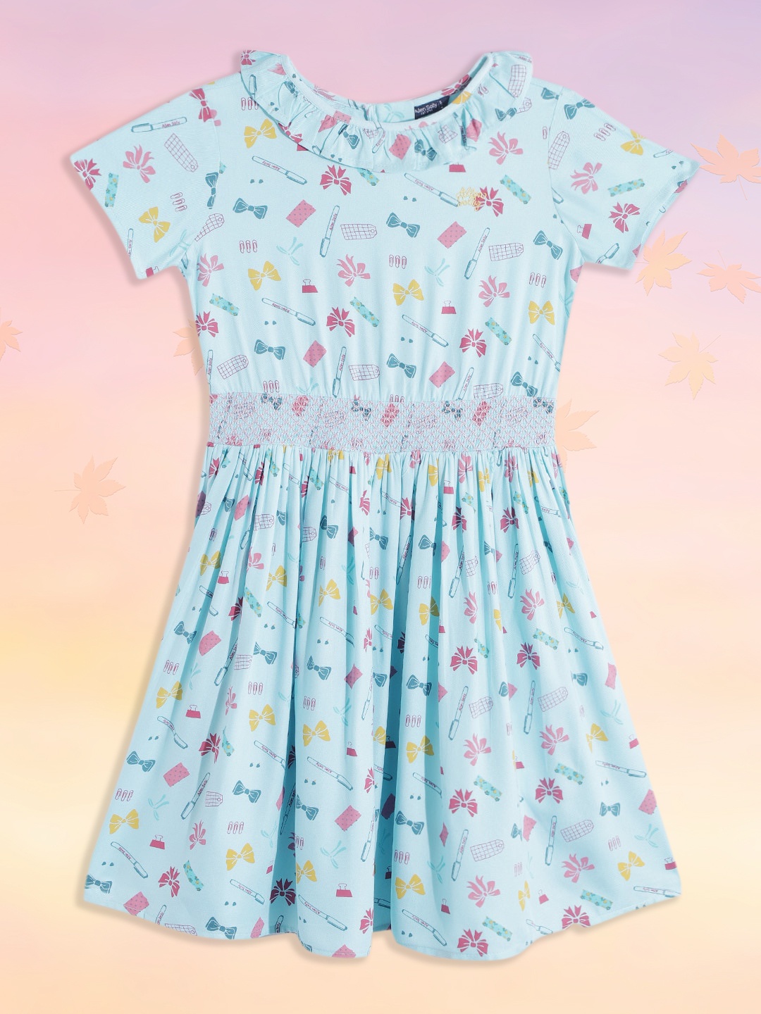 

Allen Solly Junior Girls Blue & Pink Conversational Print A-Line Dress