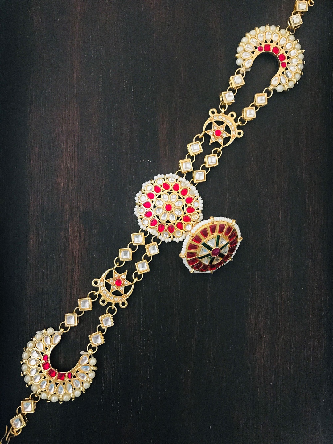 

The Opal Factory Gold Plated White Kundan Stone Studded Head Jewellery