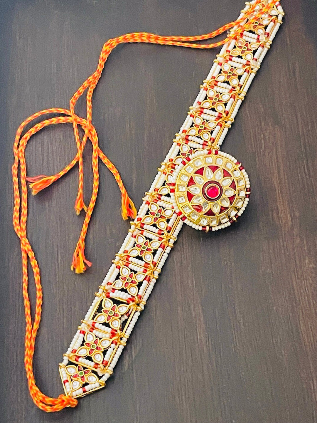 

The Opal Factory Gold-Plated Red Kundan Studded Mathapatti