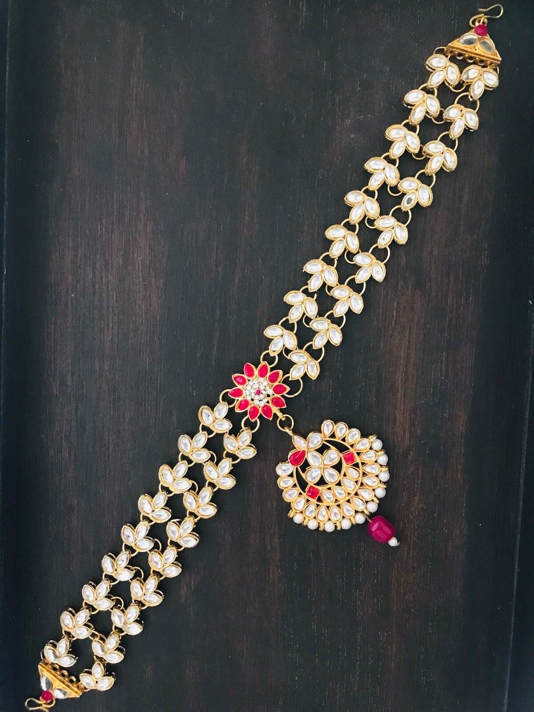 

The Opal Factory Gold-Plated Artificial Stone Studded Matha Patti Head Jewellery