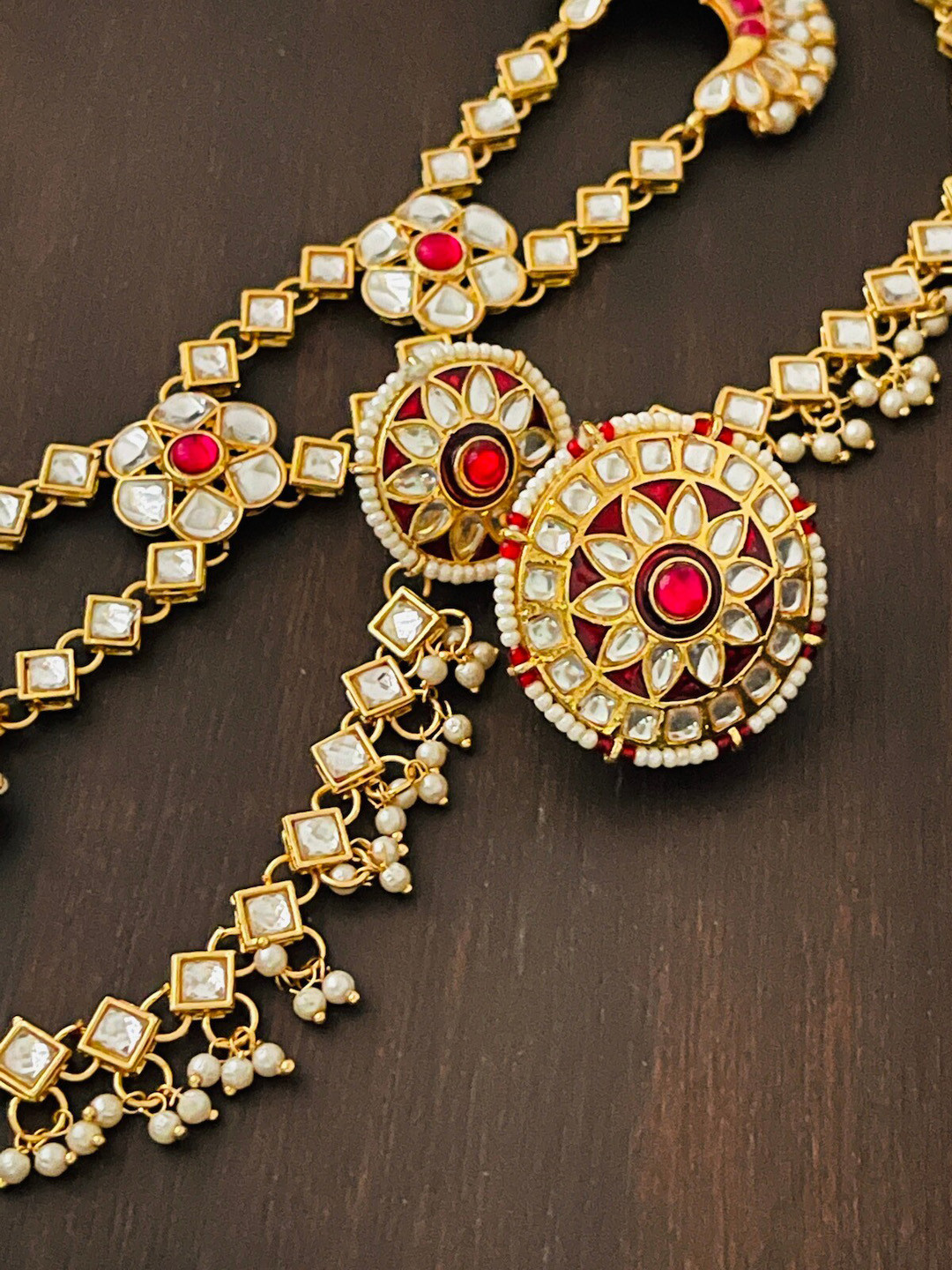 

The Opal Factory Gold Plated White Kundan Stone Studded Mathapatti