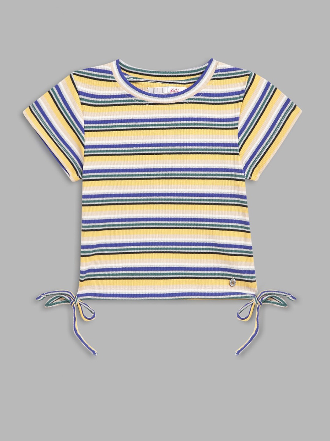 

ELLE Girls Multicoloured Striped Raw Edge T-shirt, Multi