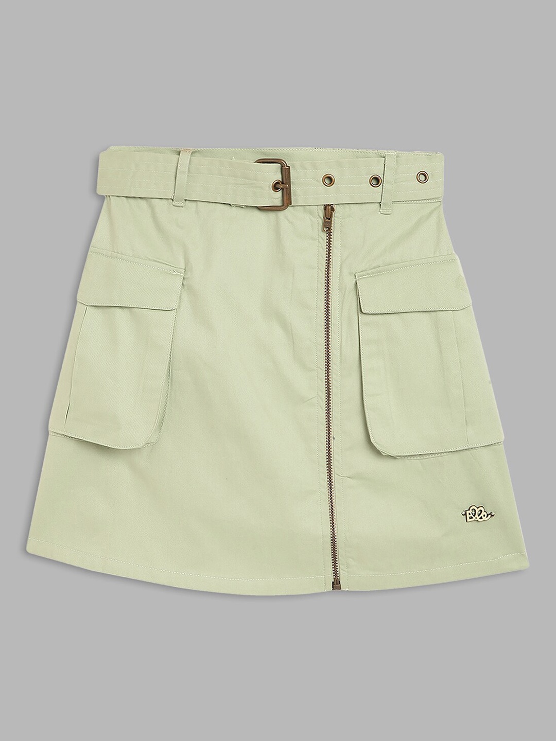 

ELLE Girls Olive Solid Pure Cotton A-Line Mini Skirt