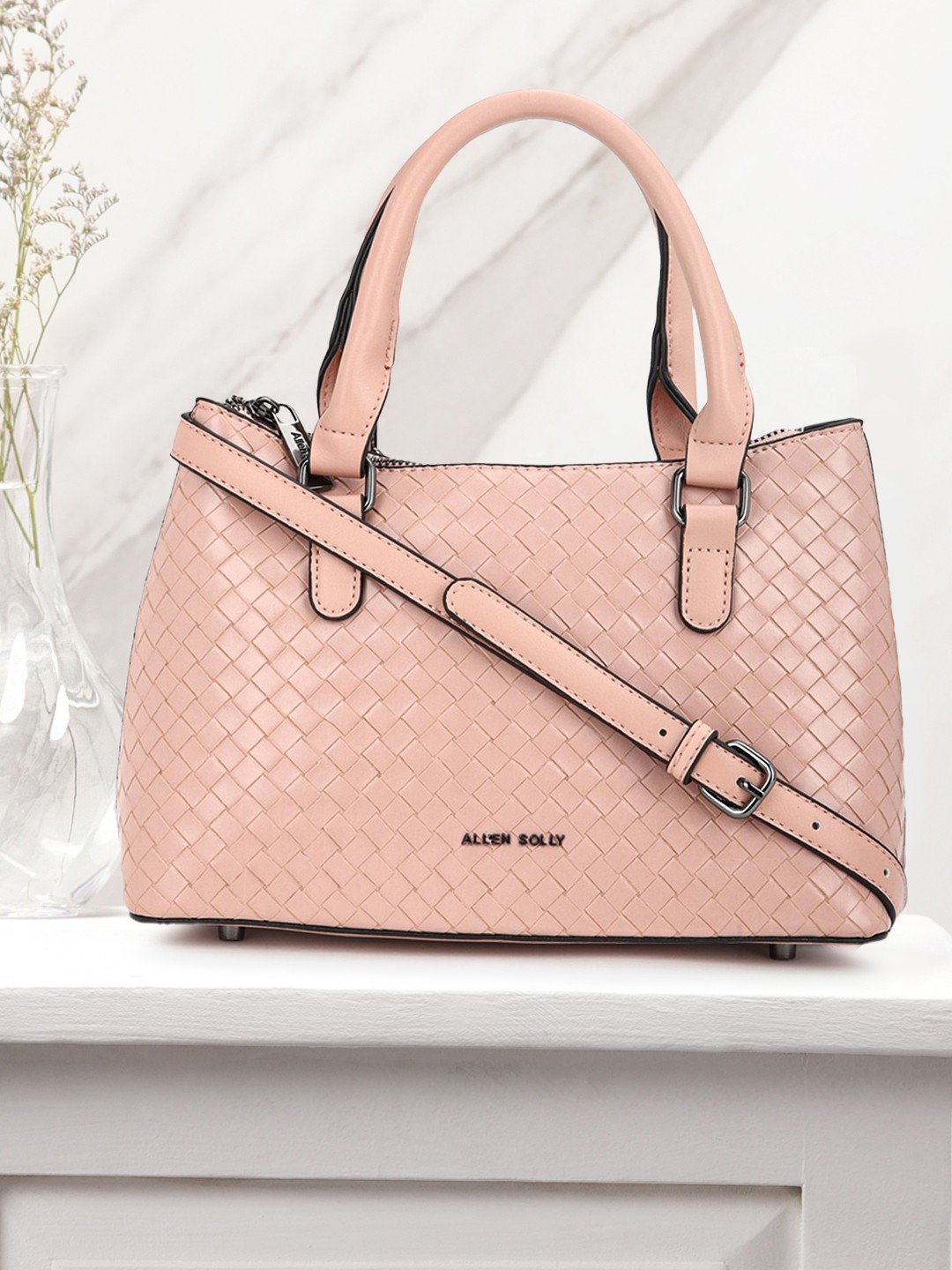 

Allen Solly Pink PU Structured Handheld Bag with Quilted
