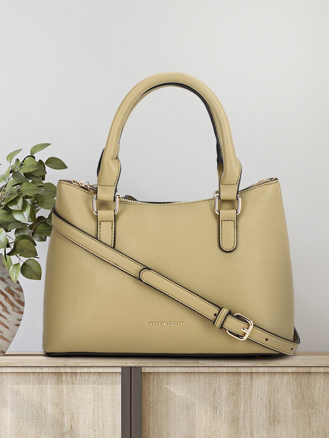 

Allen Solly Khaki PU Structured Handheld Bag