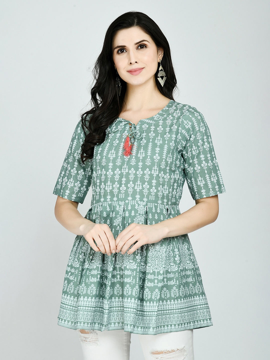 

MAFE Sea Green Geometric Print Top
