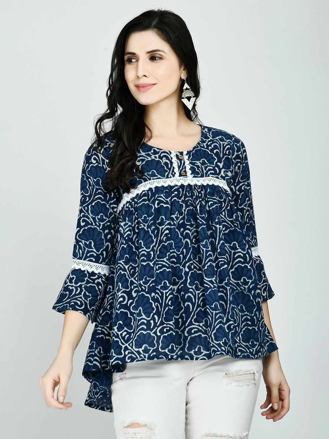 

MAFE Blue Floral Print Top