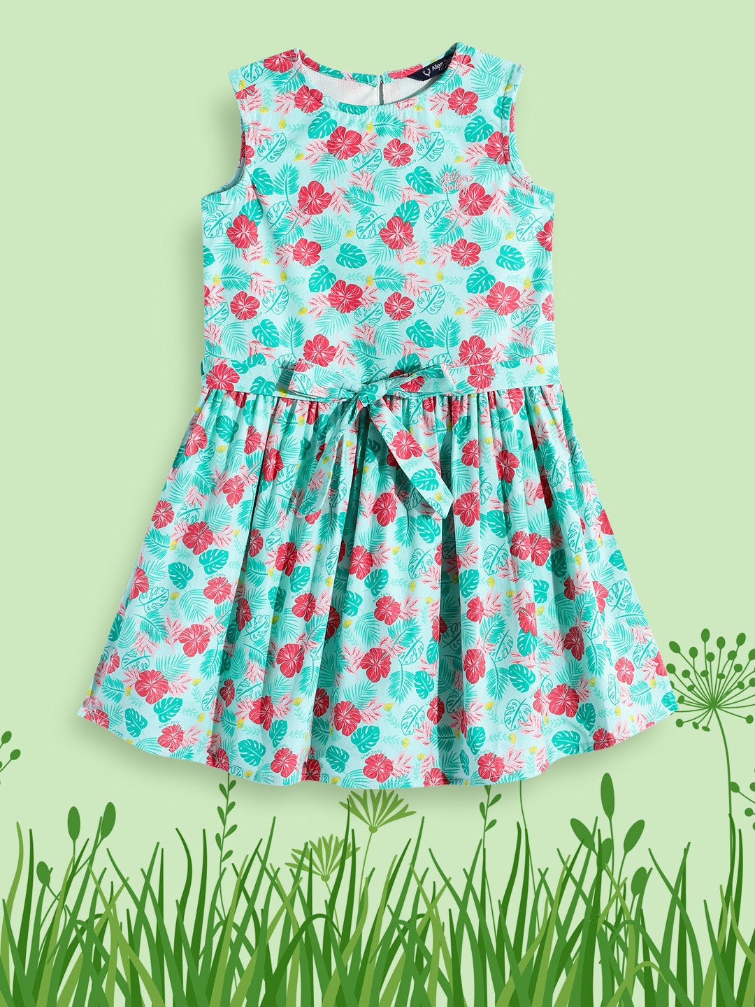 Allen Solly Junior Green Floral Print Pure Cotton Dress
