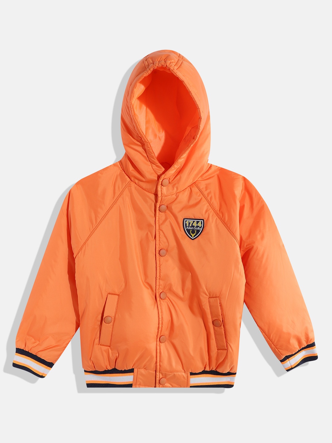 

Allen Solly Junior Boys Orange Solid Hooded Bomber Jacket