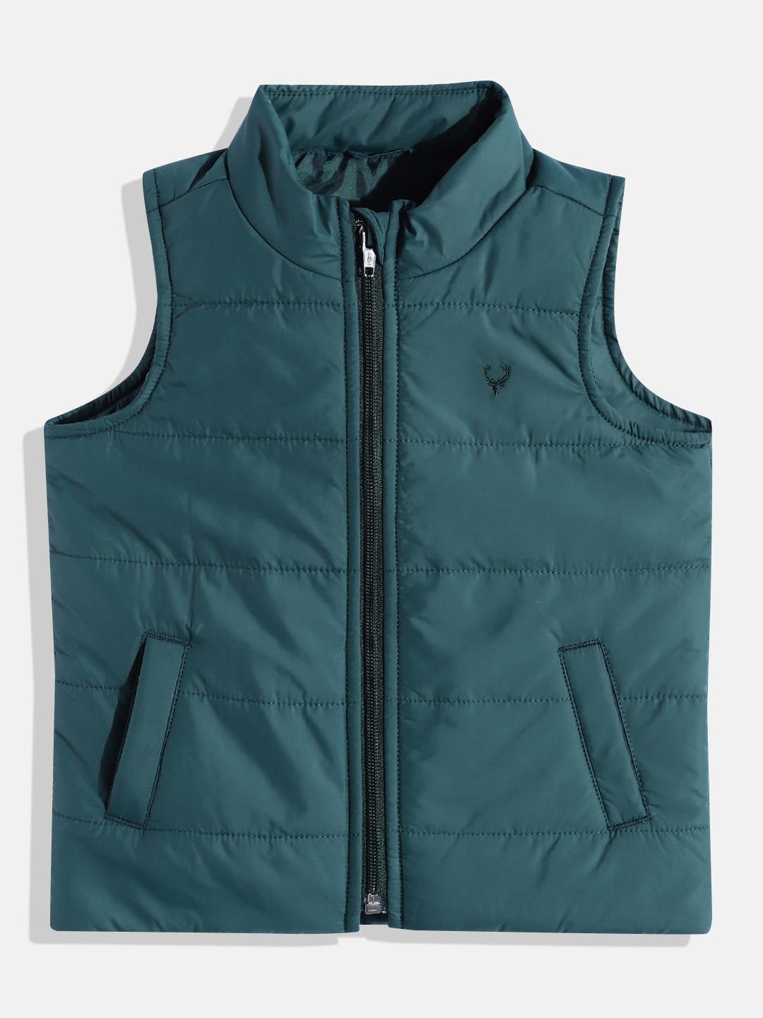 

Allen Solly Junior Boys Teal Green Mock Collar Sleeveless Padded Jacket