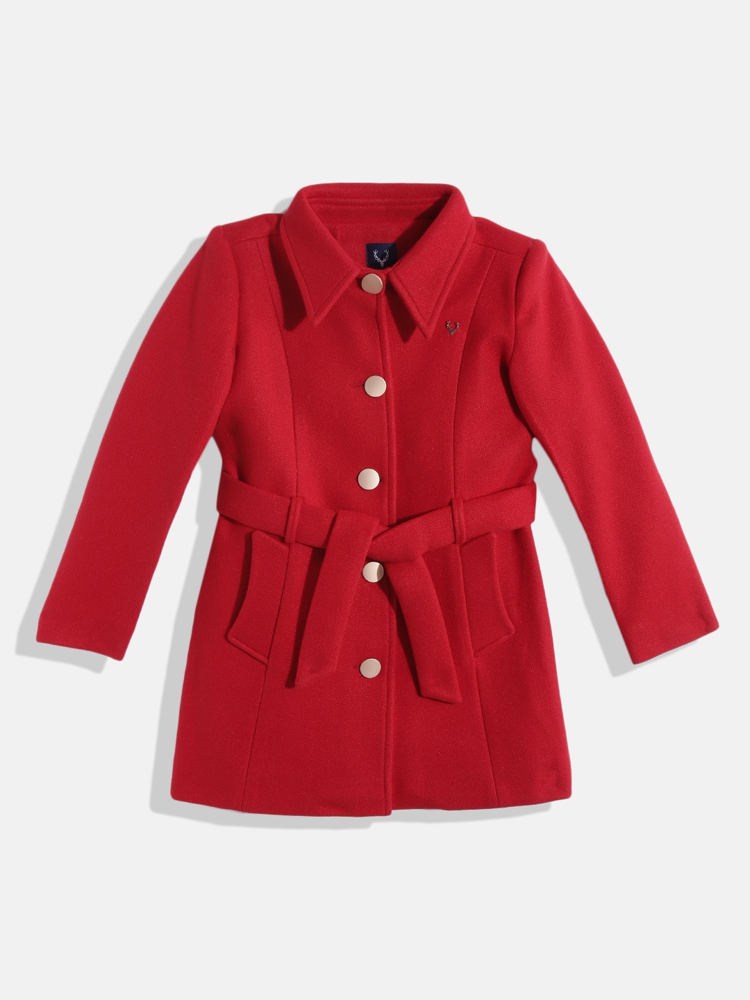 

Allen Solly Junior Girls Red Solid Overcoat With Belt