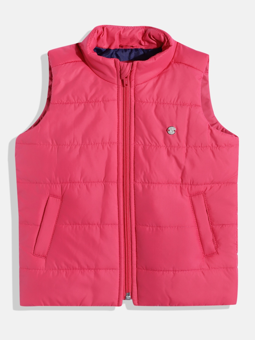 

Allen Solly Junior Girls Fuchsia Solid Mock Collar Sleeveless Padded Jacket