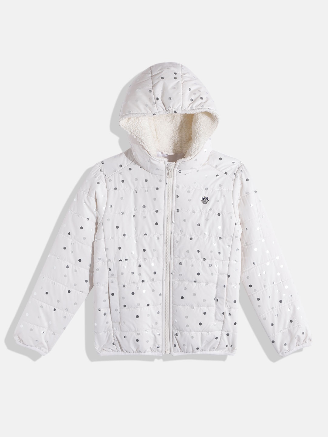 

Allen Solly Junior Girls White & Silver Polka Print Padded Jacket