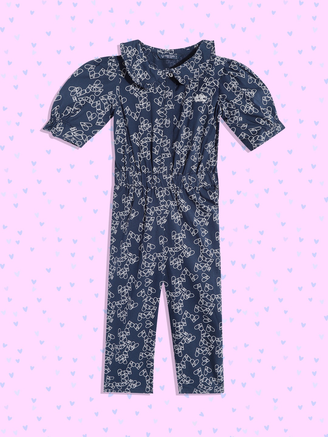 

Allen Solly Junior Girls Navy Blue & White Conversational Print Cotton Basic Jumpsuit